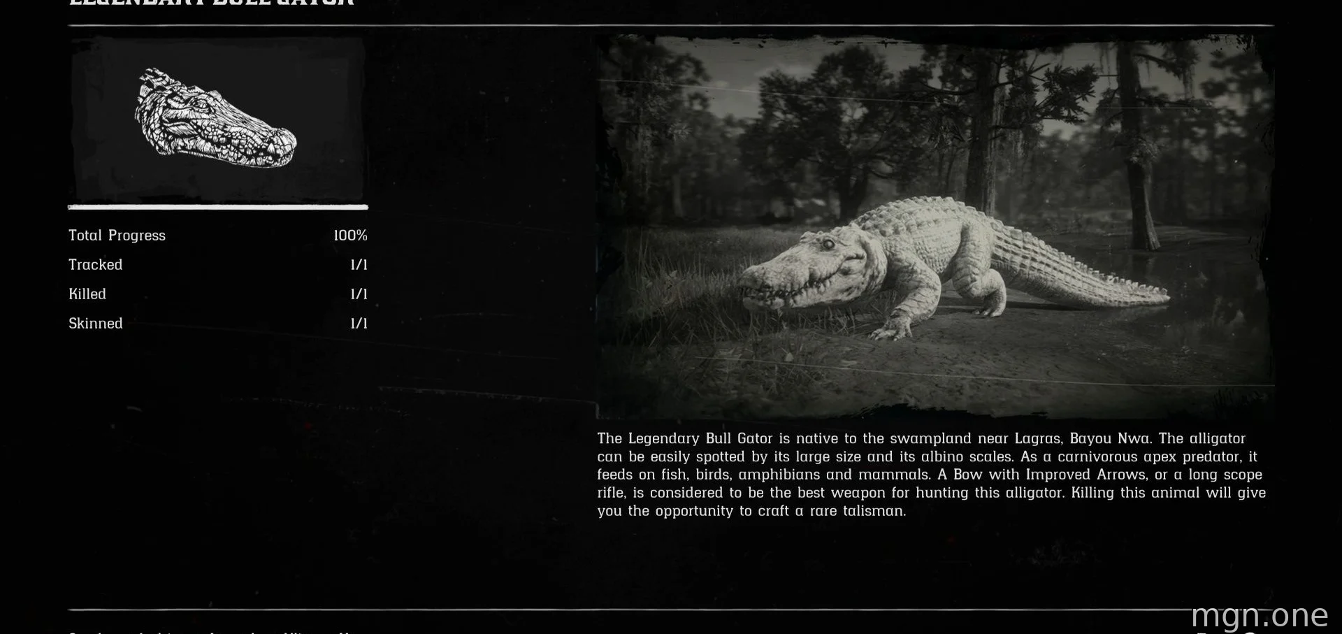 The Legendary Bull Gator compendium entry. 