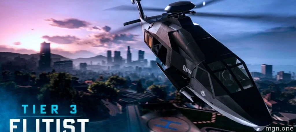 Artwork featuring the Annihilator Stealth helicopter in GTA Online. 