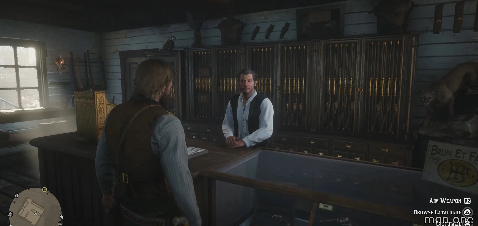 A Gunsmith repairing a gun in Red Dead Redemption 2. 